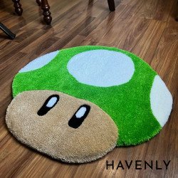 1Up Mushroom From Super Mario Kids Hand Woven Round Deco Rug