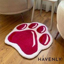 Red Animal Paw Print Kids Hand Woven Round Deco...