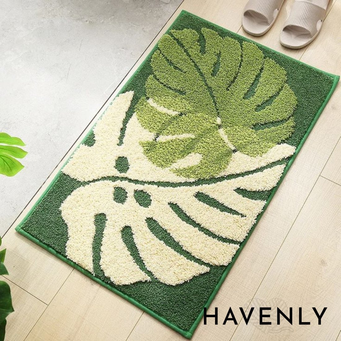 Two Tone Monsteria Leaf Hand Woven Mat