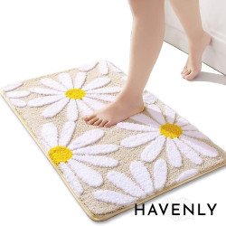 Beige Daisy Flowers Hand Woven Mat