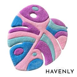 Blue & Pink Monsteria Leaf Hand Woven Area Rug