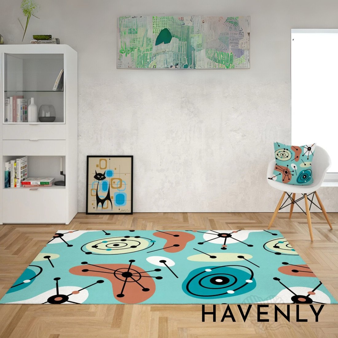 Mid Century Modern Atomic Starburst Retro Area Rug - Hand Woven