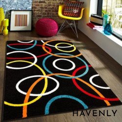 Circles Geometric Area Rug Hand Woven in Bold Colours with Black Base