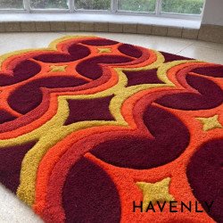 Geometric Retro Coloured Area Rug Hand Woven in Warm 70s Colours