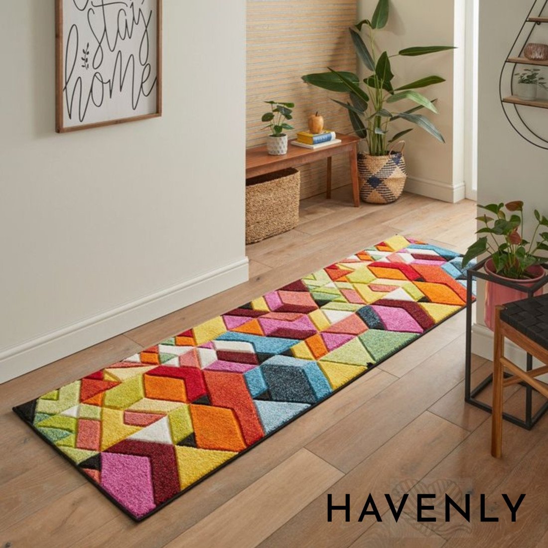 Geometric Runner Hand Woven Passage Rug in Bold Colours