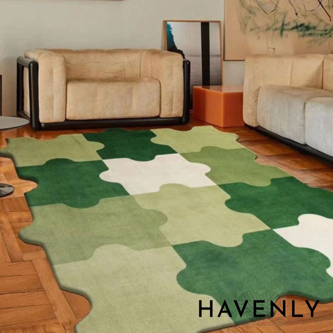 Forest Green Puzzle Piece Geometric Hand Woven Area Rug