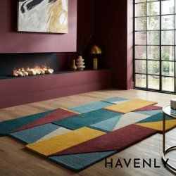 Geometric Warm Coloured Area Rug Hand Woven Triangles & Rectangles