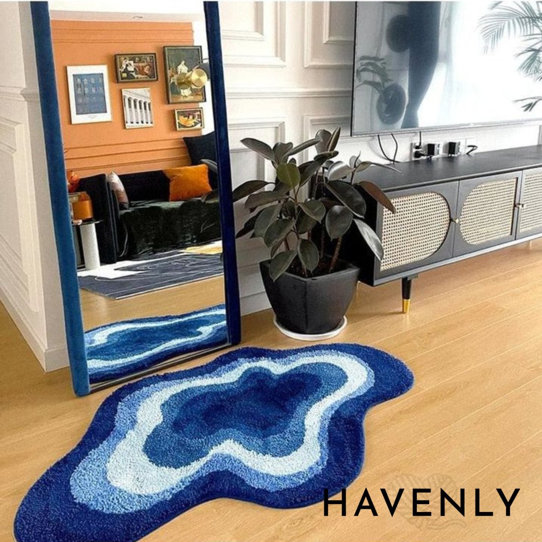 Blue Organic Abstract Hand Woven Area Rug